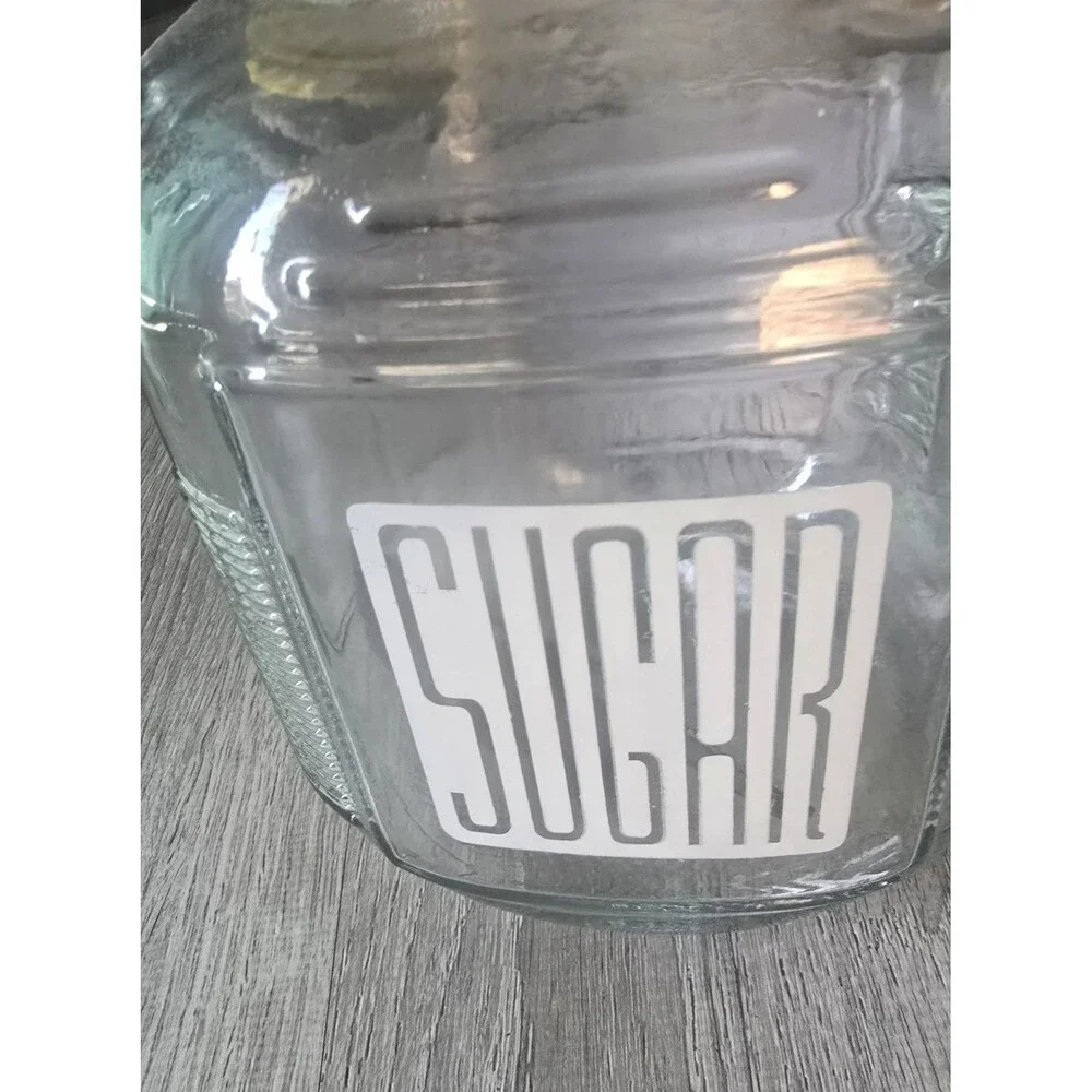 Anchor Hocking Hoosier Glass Sugar Jar Canister Plastic Lid Vintage with Scoop
